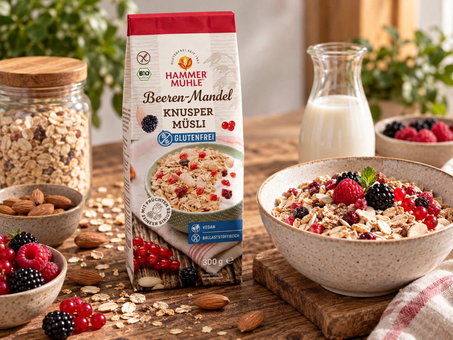 Bezlepkové křupavé MÜSLI s ovocem a mandlemi BIO 300 g - Hammermühle